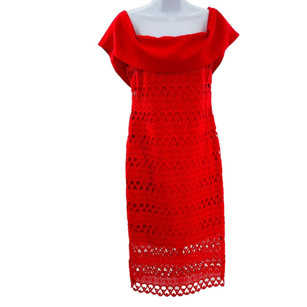 Laundry by Shelli Segal Red Lace Overlay Sleeveless Sheath Dress Women Sz 4